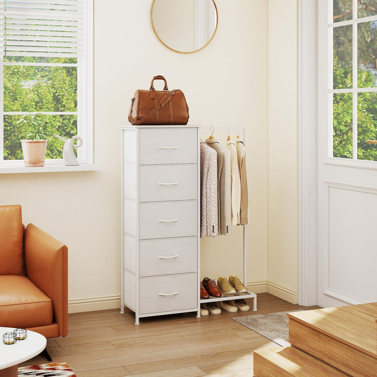 Dresser with Hanging Rack, 5 Drawers I41644