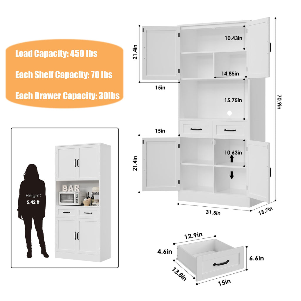 White Tall Wood Kitchen Pantry Storage Cabinet A691