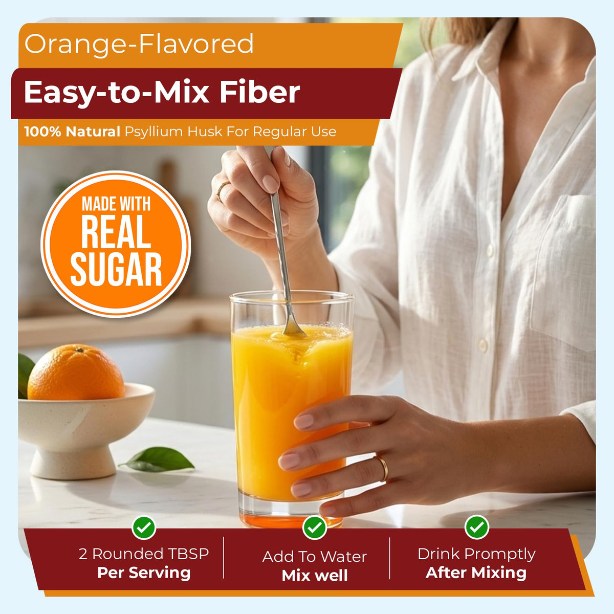 Psyllium Husk Powder Fiber Supplement Orange Flavor 48.2 oz S366406