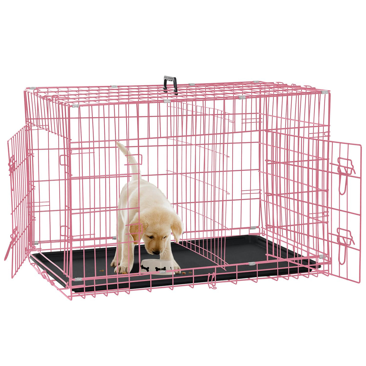 Folding Metal Dog Crate with Tray & Divider E67073