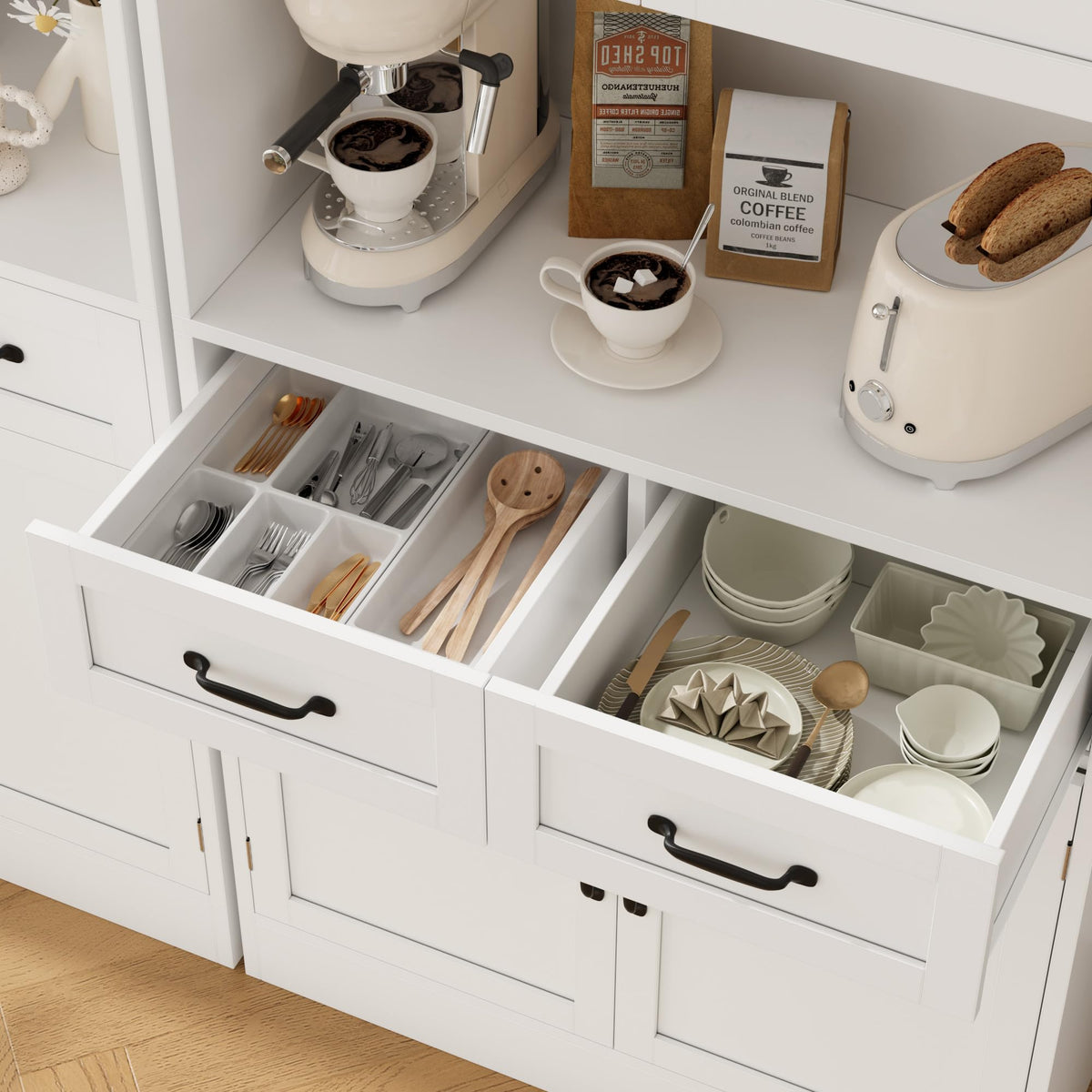 White Tall Wood Kitchen Pantry Storage Cabinet A691