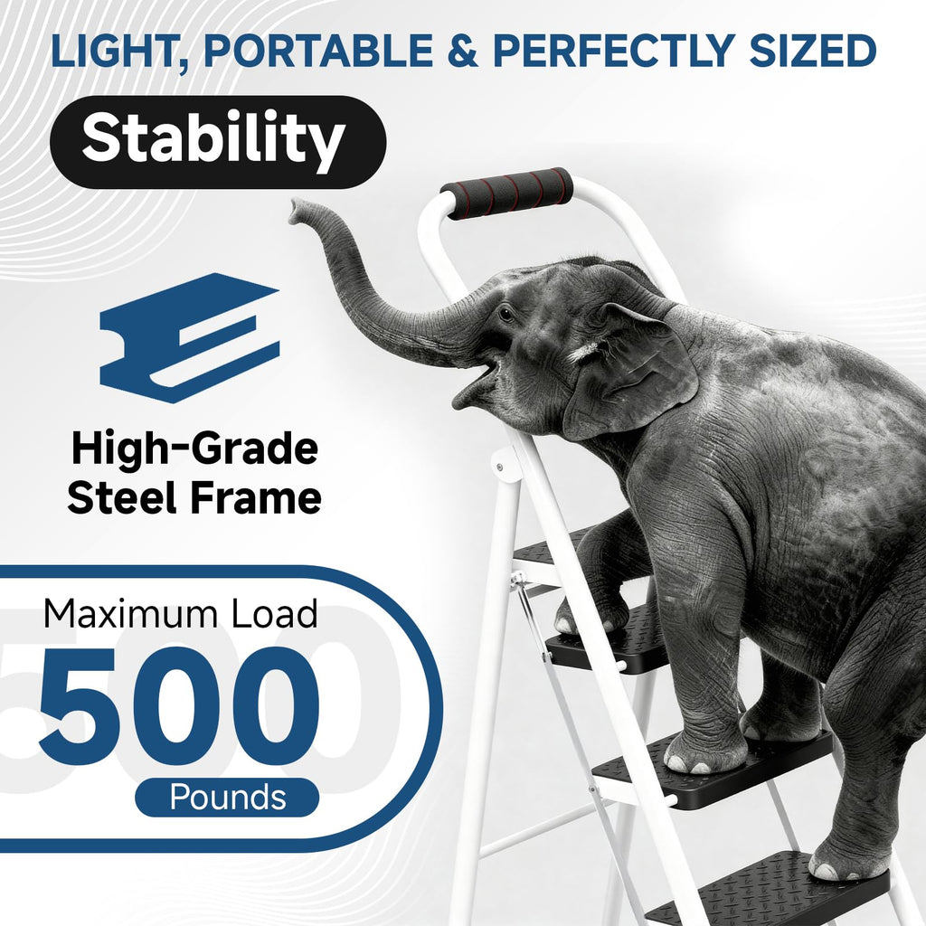 4 Step Ladder Folding Step Stool with Handrail 800lb White T266