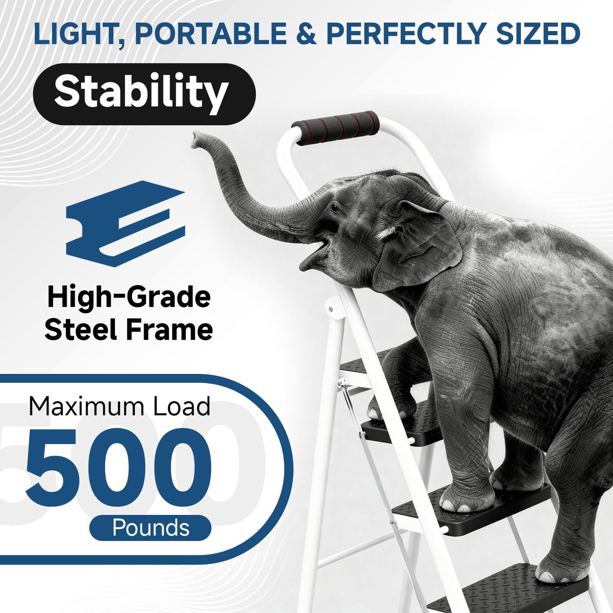 4 Step Ladder Folding Step Stool with Handrail 800lb White T266