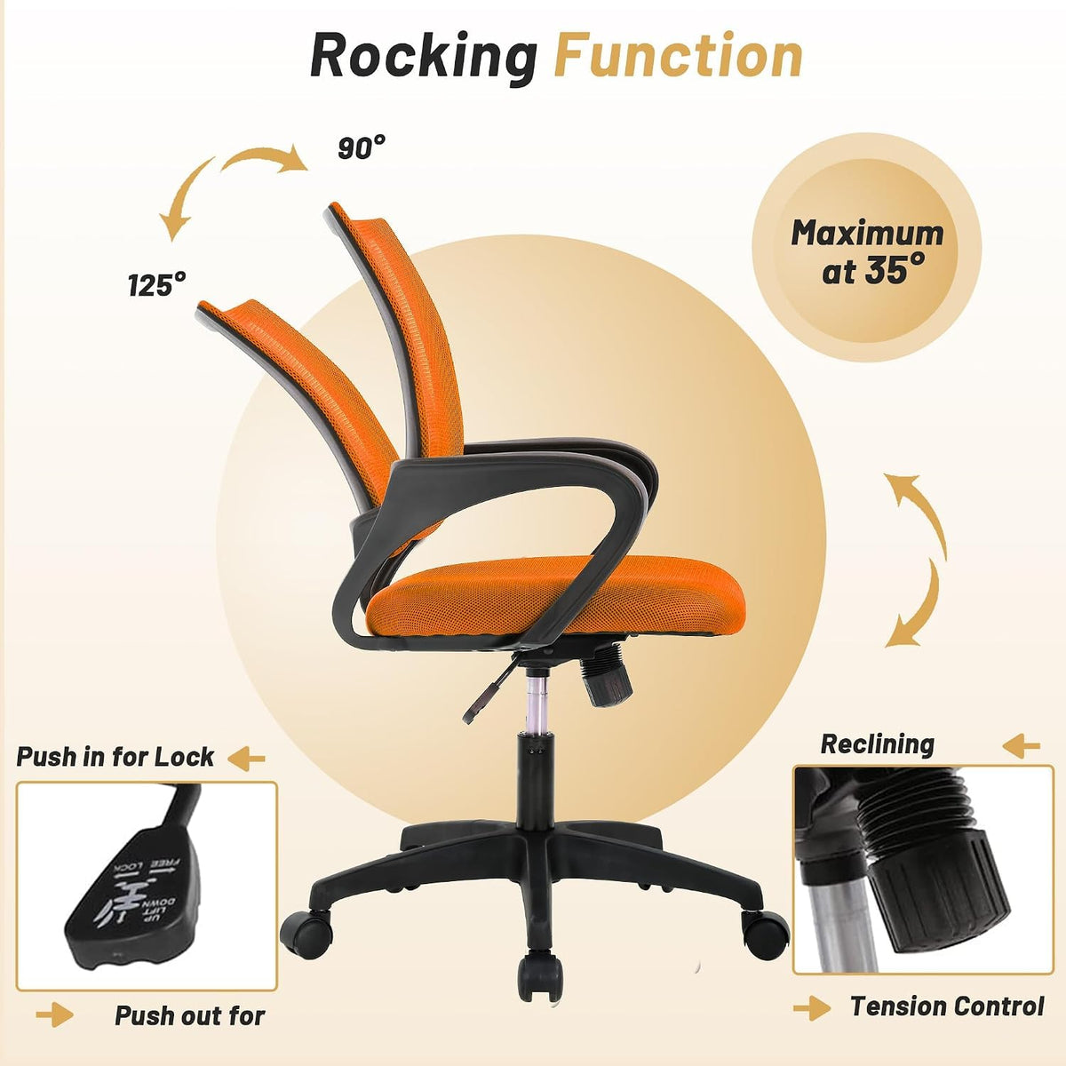 Orange Ergonomic Mesh Office Chair with Lumbar Support U19959