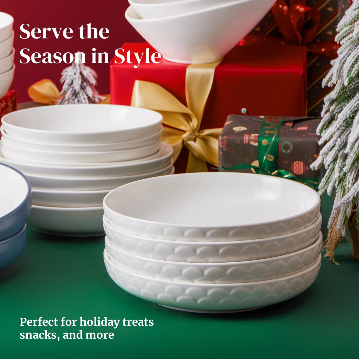 Set of 4 White Ceramic Pasta Bowls P60681