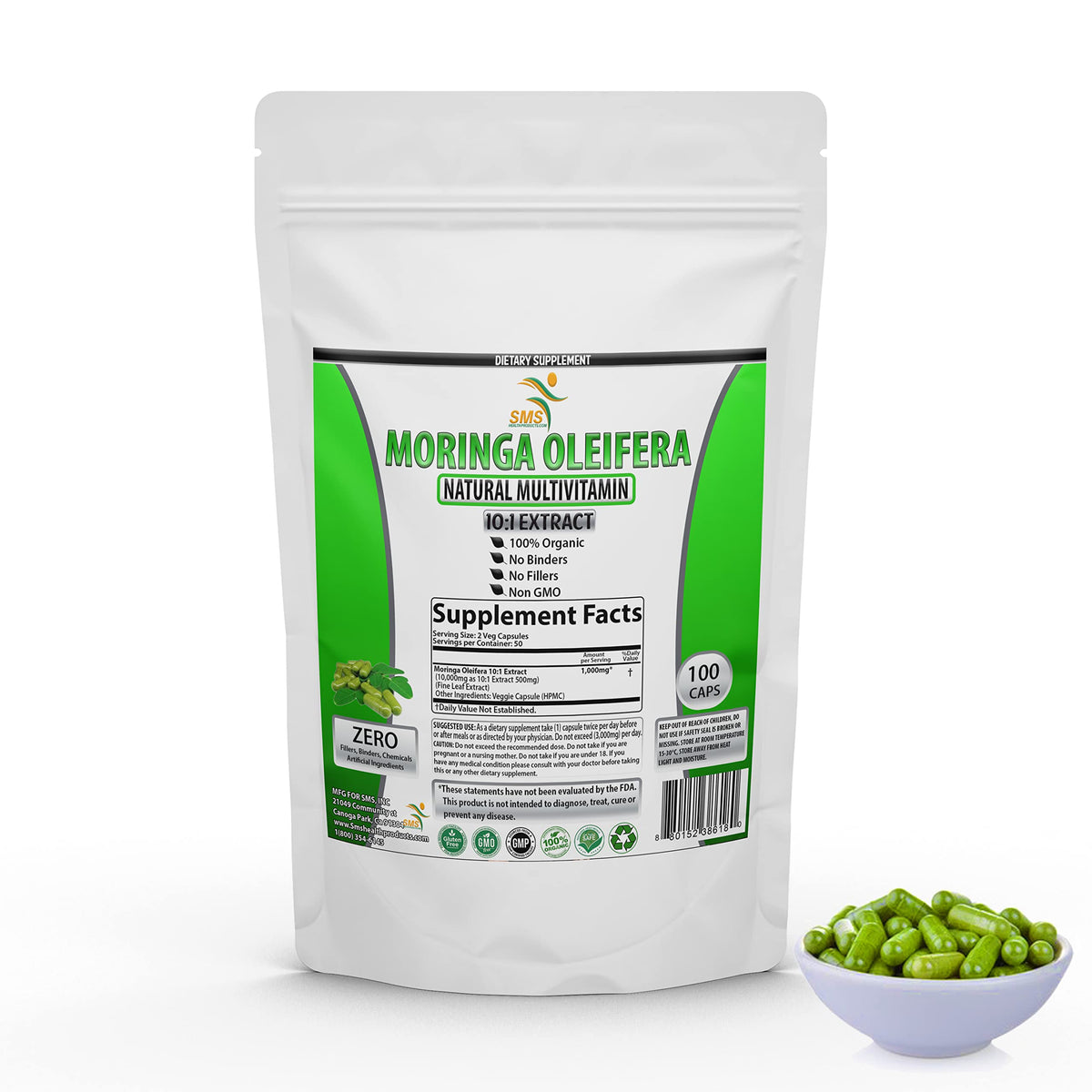 Moringa Oleifera 100 Veggie Capsules 1000mg Leaf Powder W65388