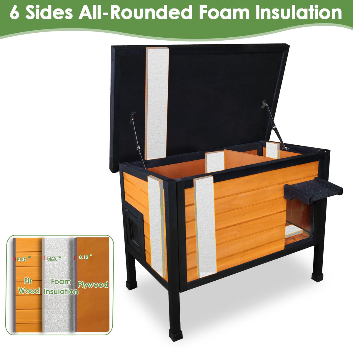 Outdoor Insulated Wooden Cat House J80082