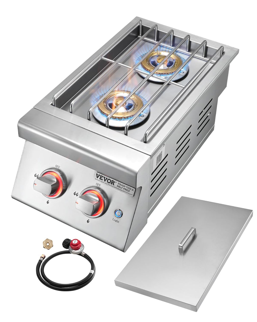 Double Side Burners, 2 x 17,000BTU Liquid Propane, Convertible to Natural Gas, 304 Stainless Steel Built-in U8566
