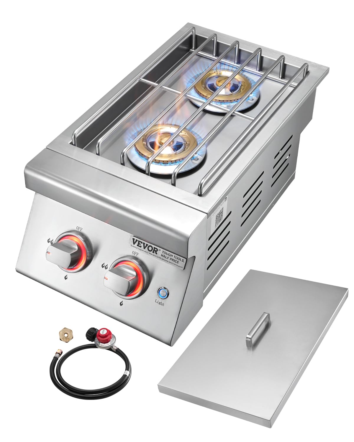 Double Side Burners, 2 x 17,000BTU Liquid Propane, Convertible to Natural Gas, 304 Stainless Steel Built-in U8566
