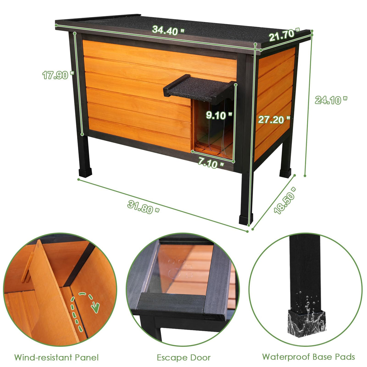 Outdoor Insulated Wooden Cat House J80082