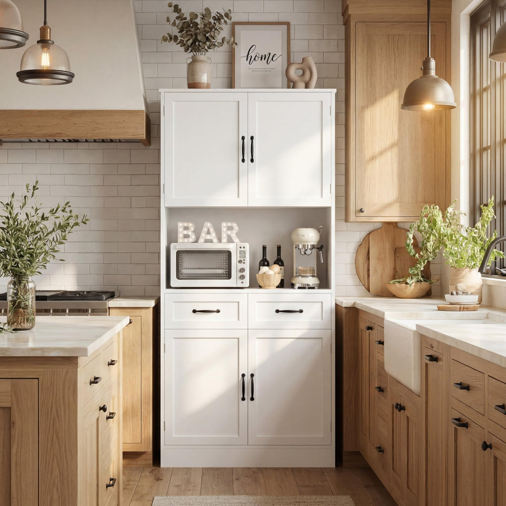 White Tall Wood Kitchen Pantry Storage Cabinet A691