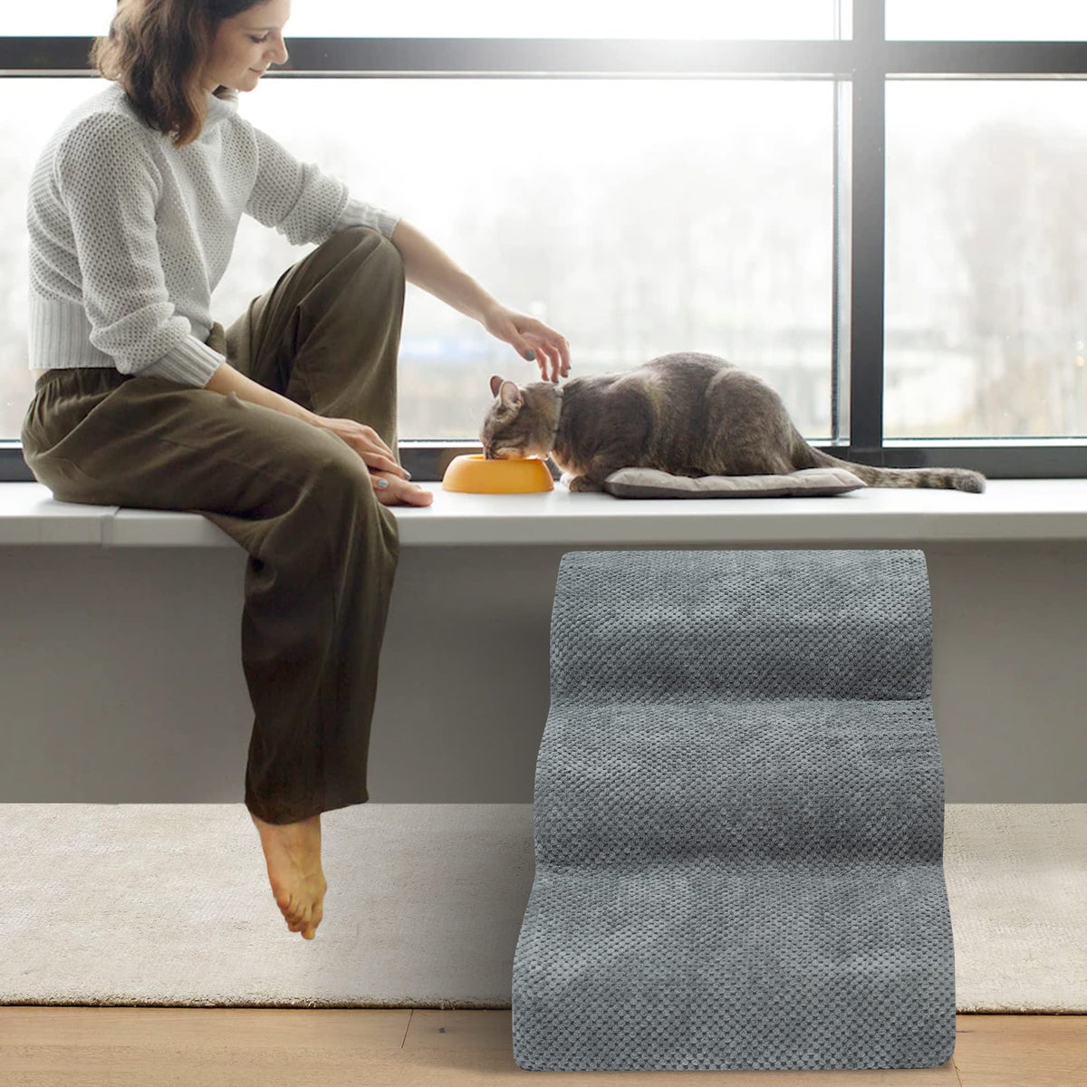 High Density Foam Dog Stairs 3 Steps Grey C984898