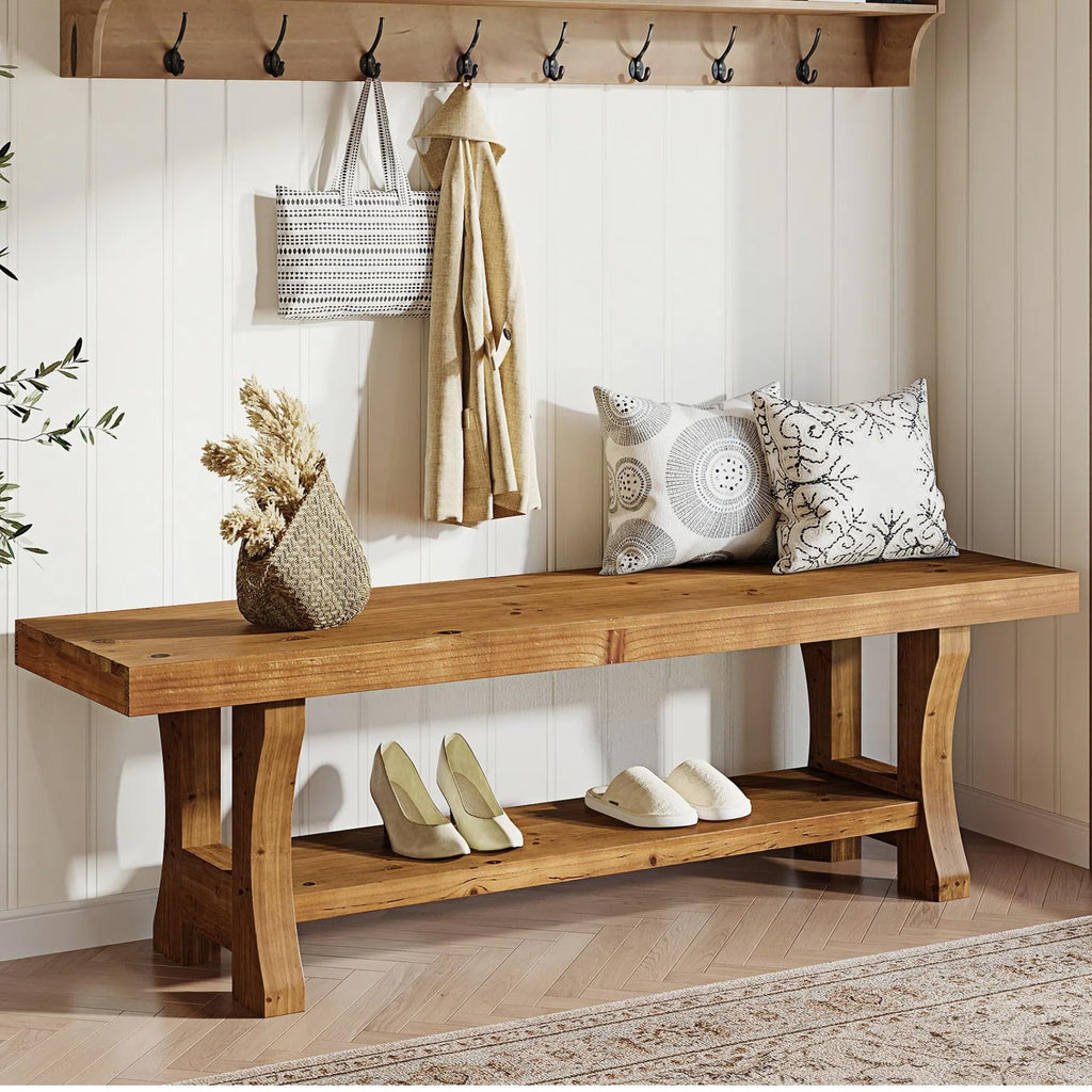 Brown Solid Wood Entryway Bench P93812