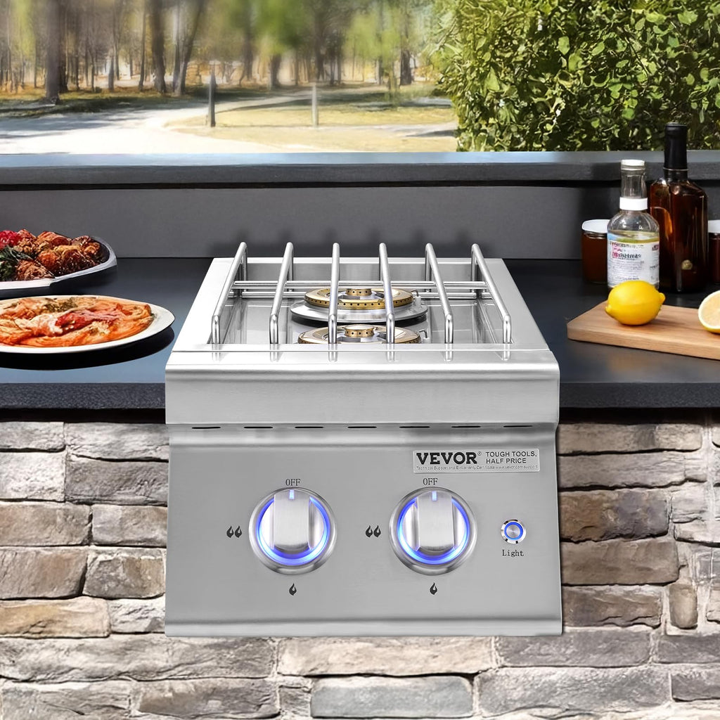 Double Side Burners, 2 x 17,000BTU Liquid Propane, Convertible to Natural Gas, 304 Stainless Steel Built-in U8566