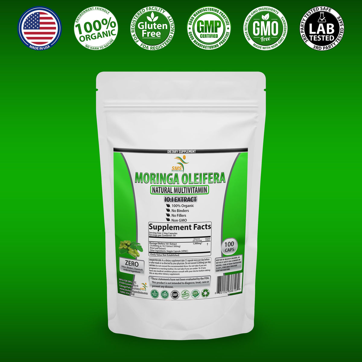Moringa Oleifera 100 Veggie Capsules 1000mg Leaf Powder W65388