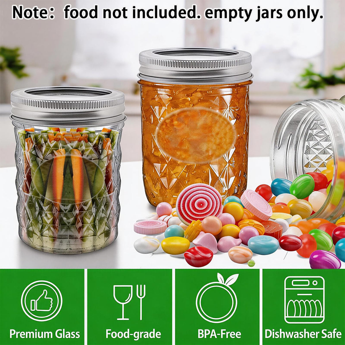 16 oz Wide Mouth Glass Mason Jars with Lids, 4 Pack G70694
