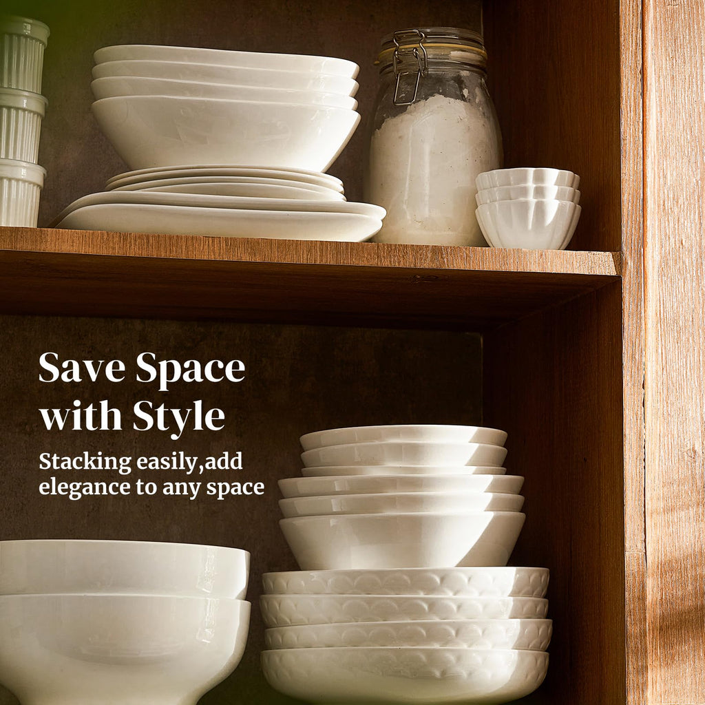 Set of 4 White Ceramic Pasta Bowls P60681
