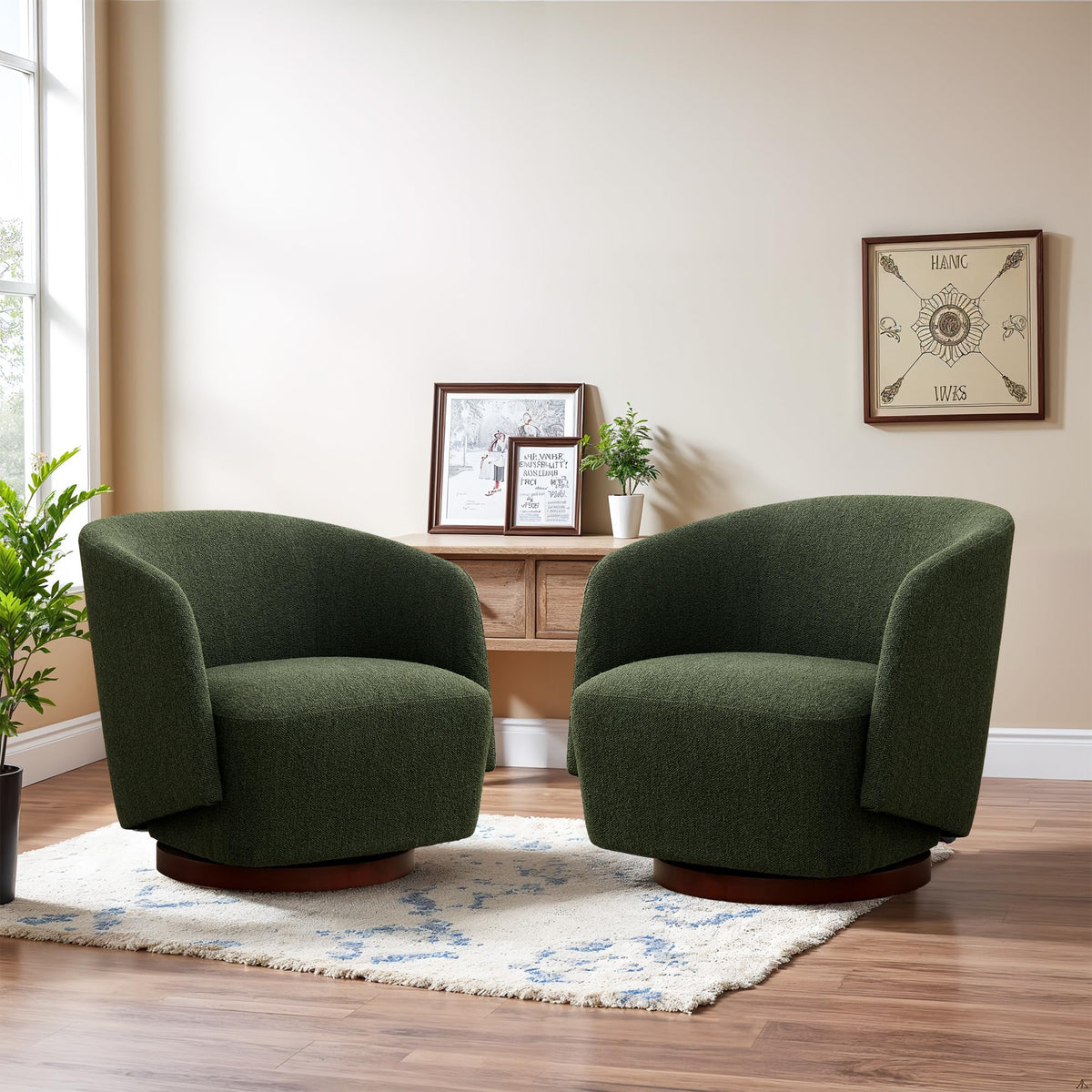 Boucle Swivel Accent Chairs Set of 2 Green T32566