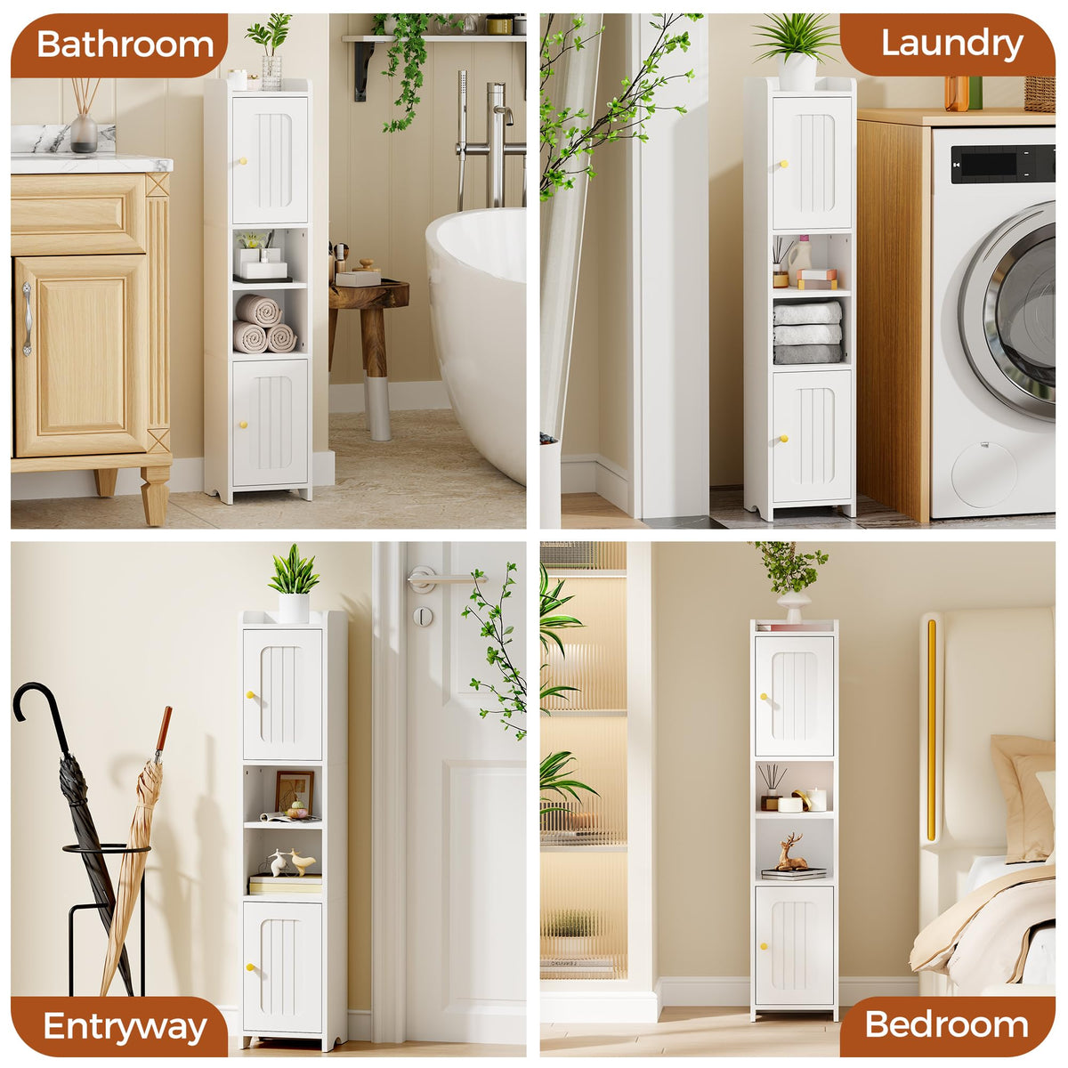 Slim Bathroom Storage Cabinet with 2 Doors and Adjustable Shelf V905