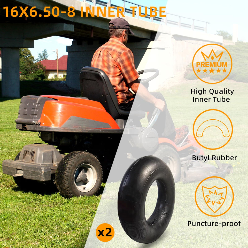 2 Pack 16x6.50-8/7.50-8 Lawn Mower Tire Inner Tubes with TR-13 Straight Valve Stem C1593