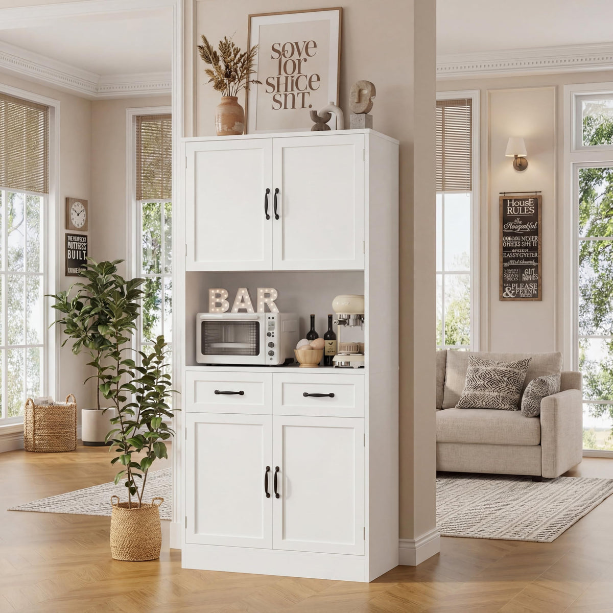 White Tall Wood Kitchen Pantry Storage Cabinet A691