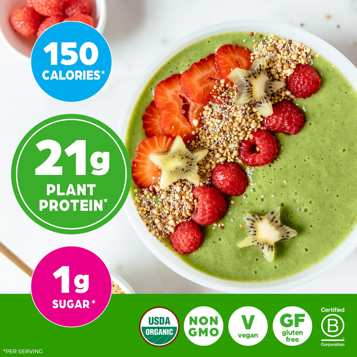Organic Vegan Protein Powder + Greens Vanilla Bean 21g Plant Based Gluten Free Dairy Free 1.94lb Z71129