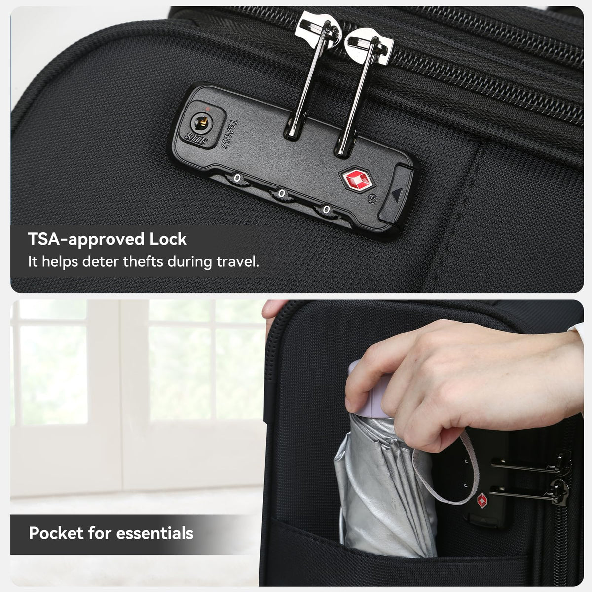16 Inch Underseat Carry on Luggage with Wheels Black F3587