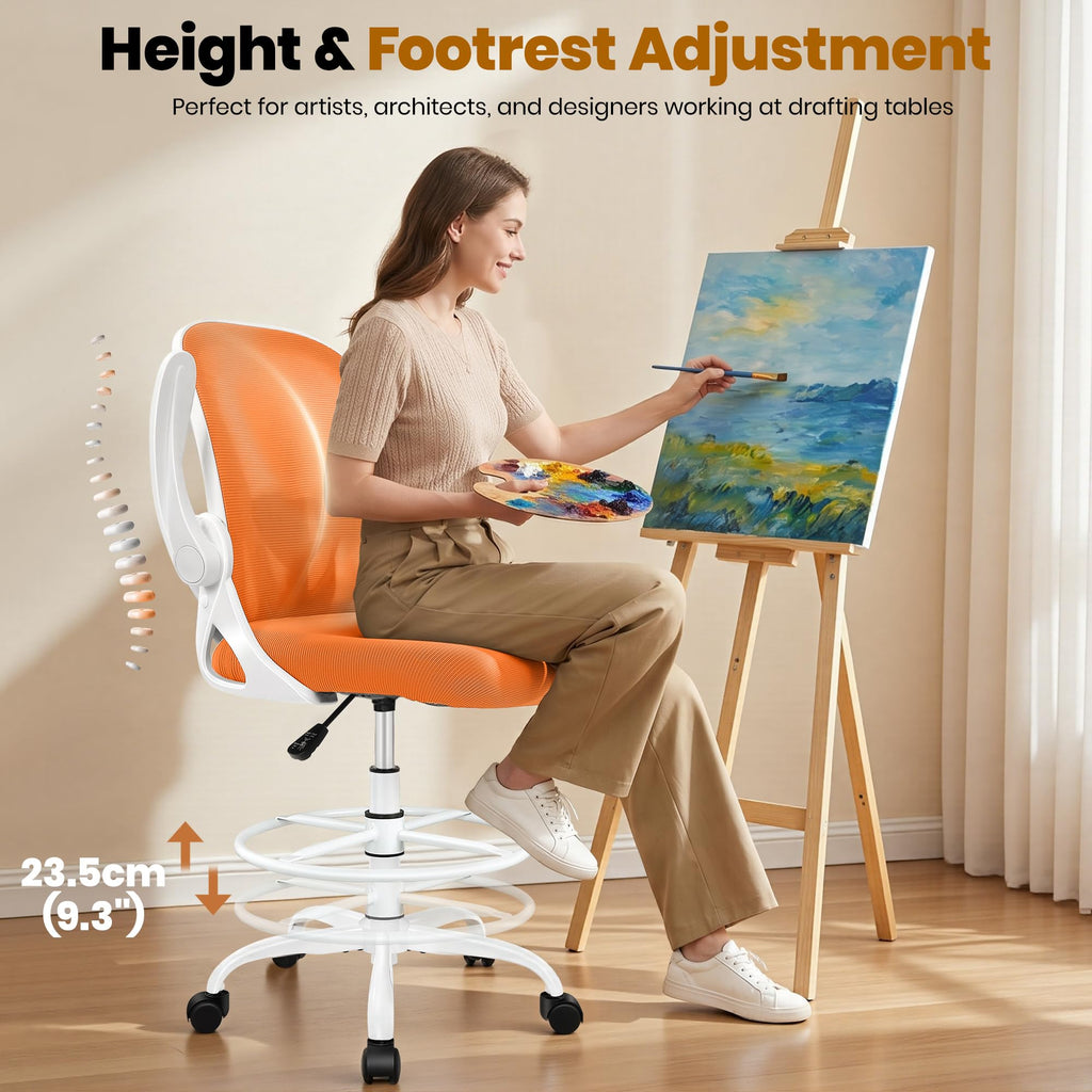 Tall Ergonomic Drafting Chair with Flip-up Armrests and Footrest Ring W83952