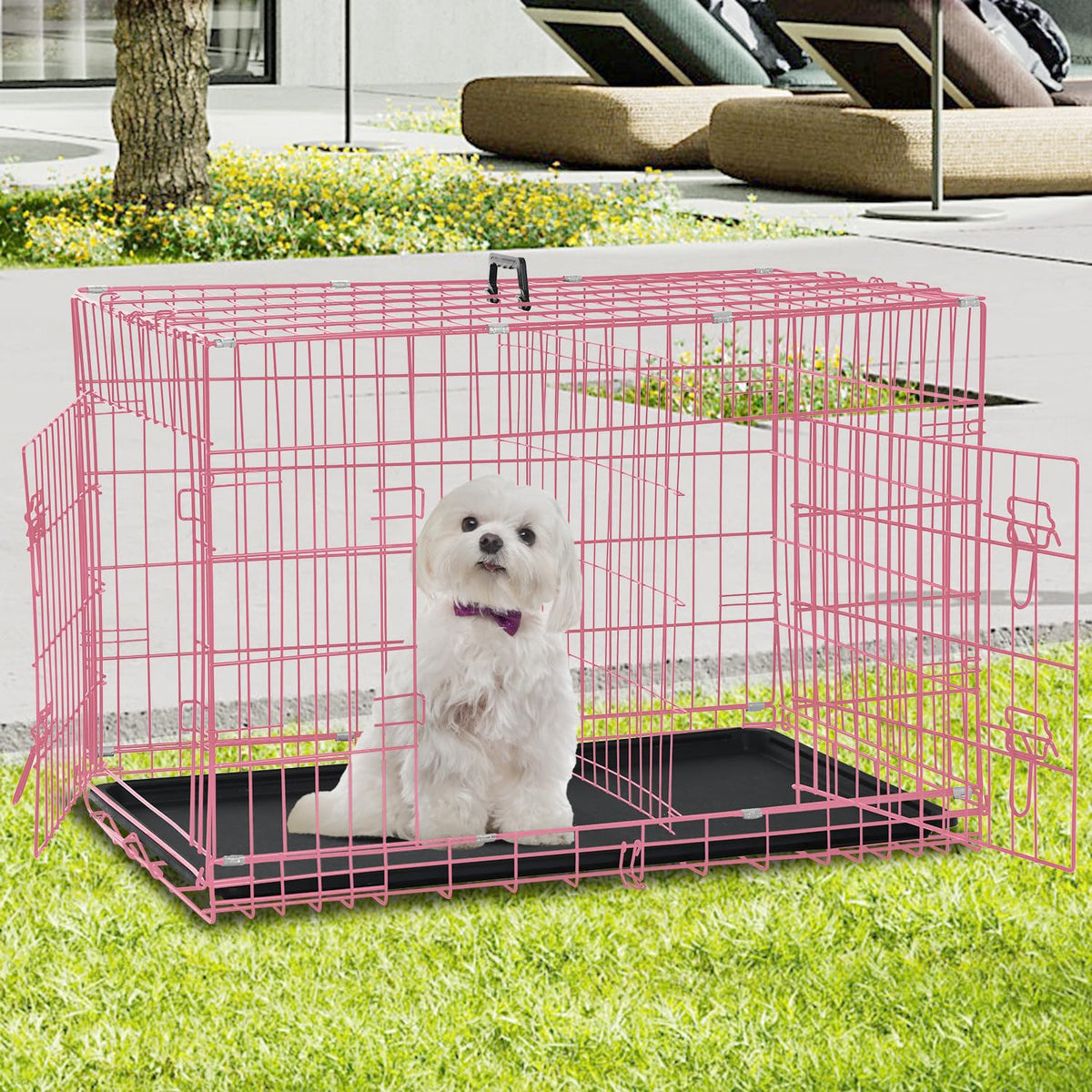 Folding Metal Dog Crate with Tray & Divider E67073