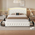 White Full Size Bed Frame with 4 Storage Drawers T66915