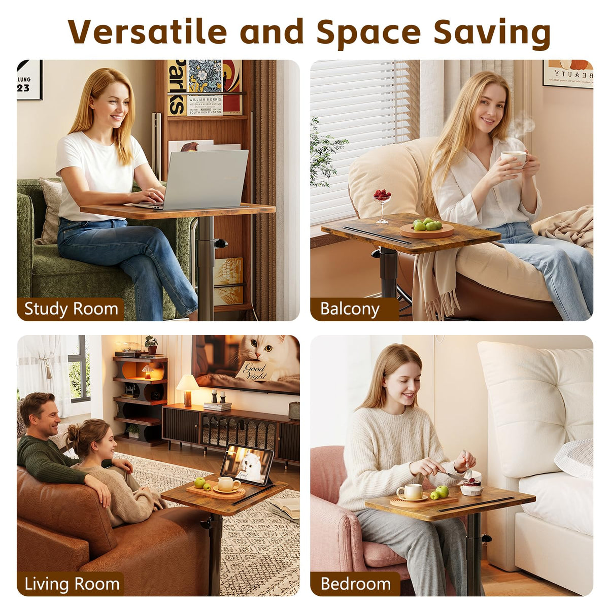 Height Adjustable Swivel C Shaped Side Table Set of 2 P7090