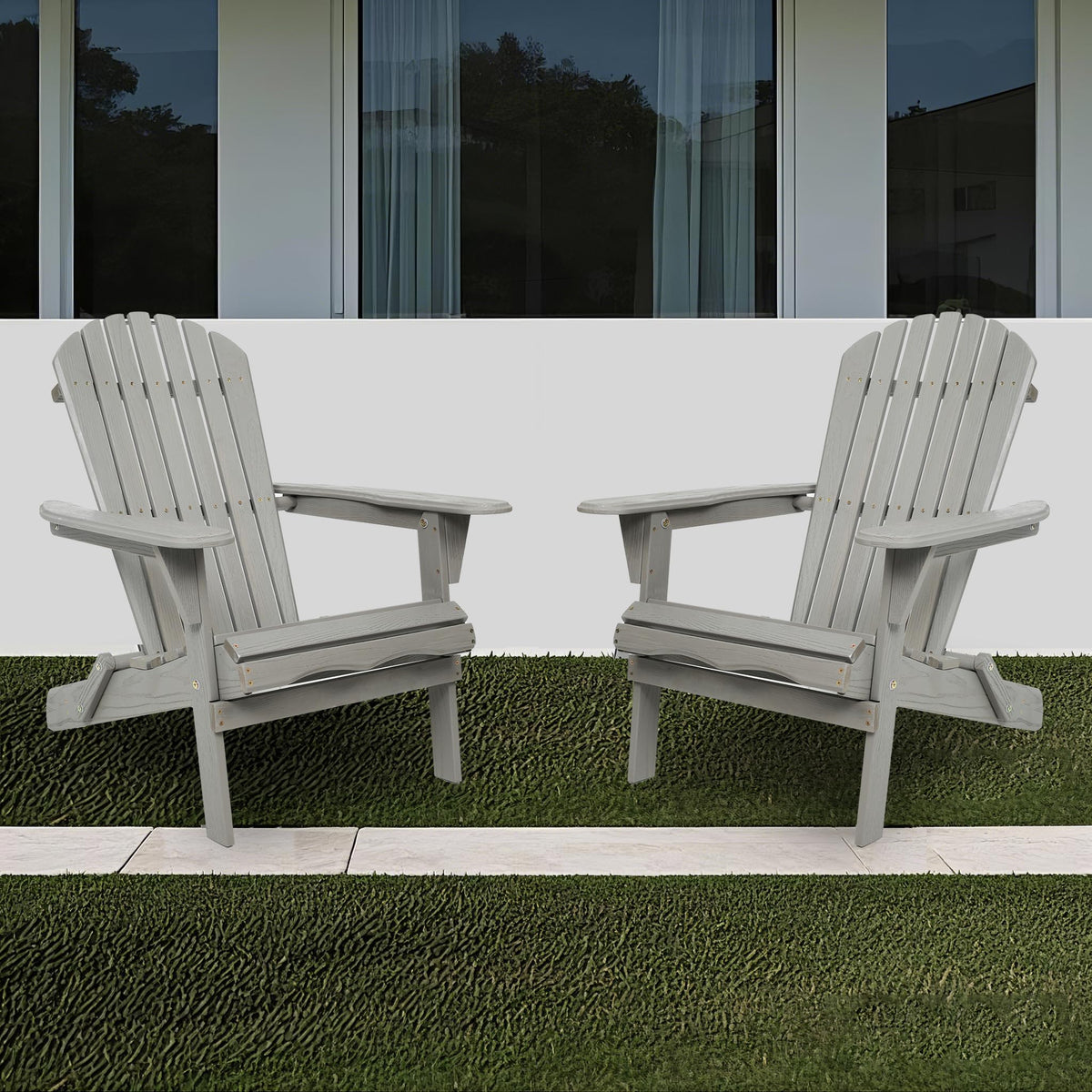 Wood Folding Adirondack Chair Set of 2 Solid Cedar L4082