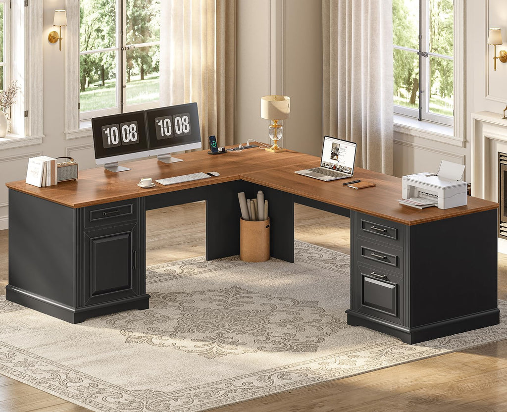 69" L Shaped Desk with Drawers and Storage Cabinet T190191