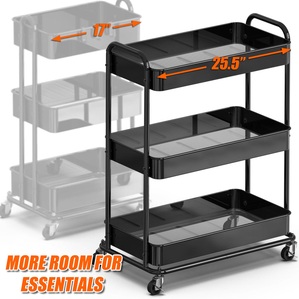 26" 3-Tier Metal Utility Cart, Black G9878