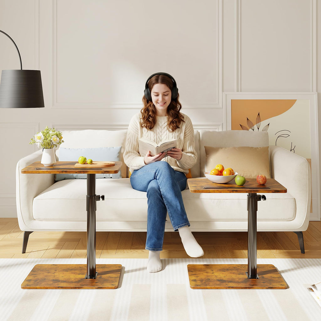 Height Adjustable Swivel C Shaped Side Table Set of 2 P7090