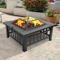 Black 32" Wood Burning Fire Pit Table with Grate, Poker and Spark Screen Cover L145