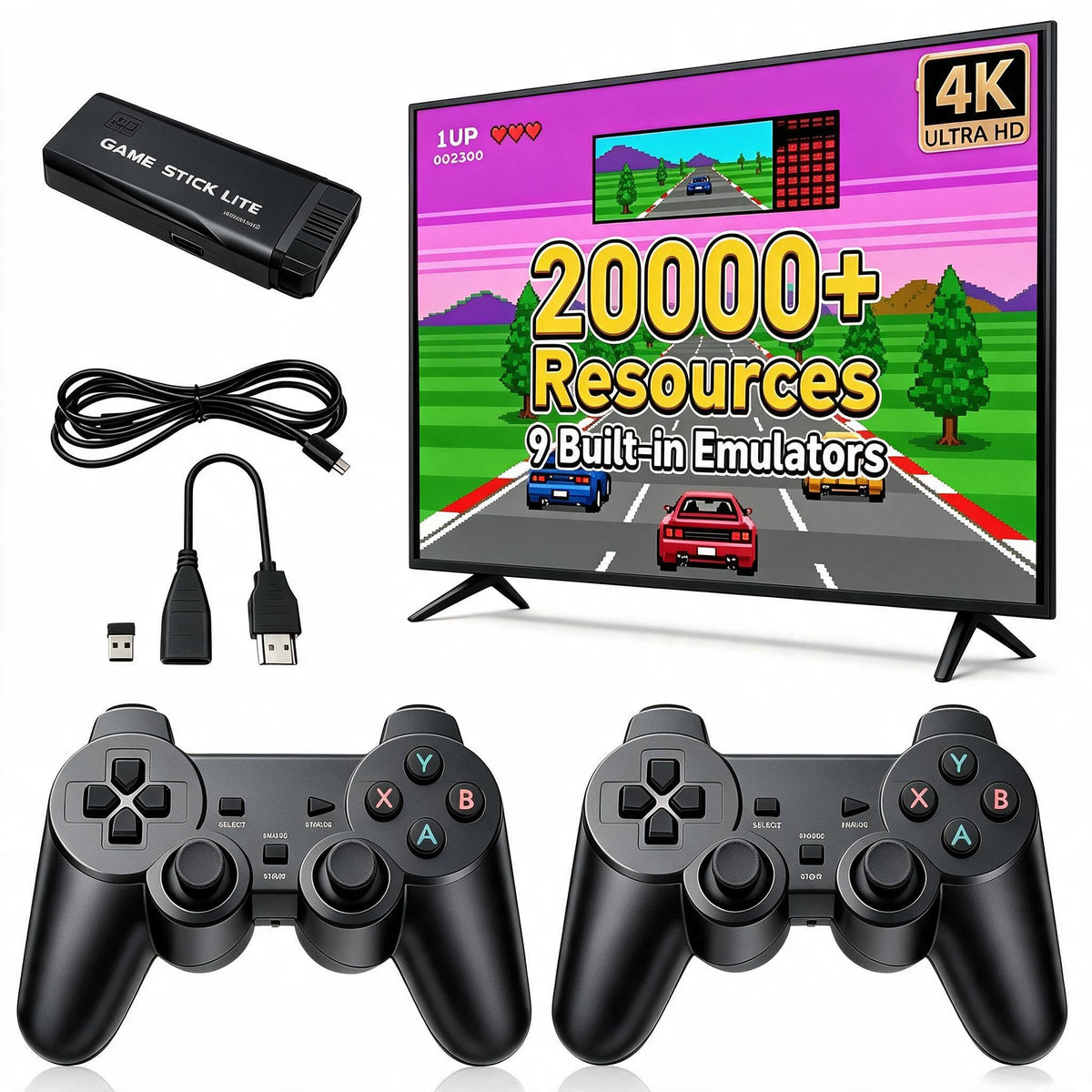 4K HDMI-Compatible Retro Gaming Console with 2.4G Wireless Controllers J371