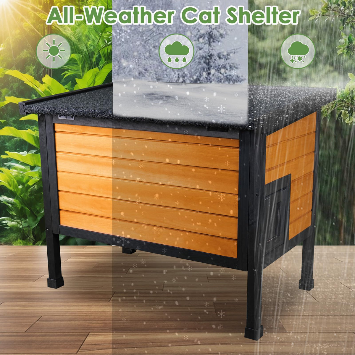 Outdoor Insulated Wooden Cat House J80082
