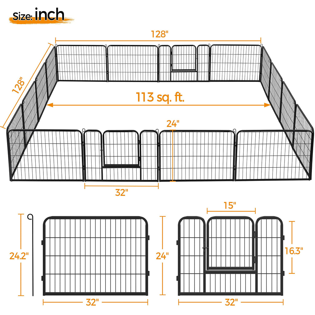 24" H 16-Panel Extra Wide Dog Playpen with Door J57203