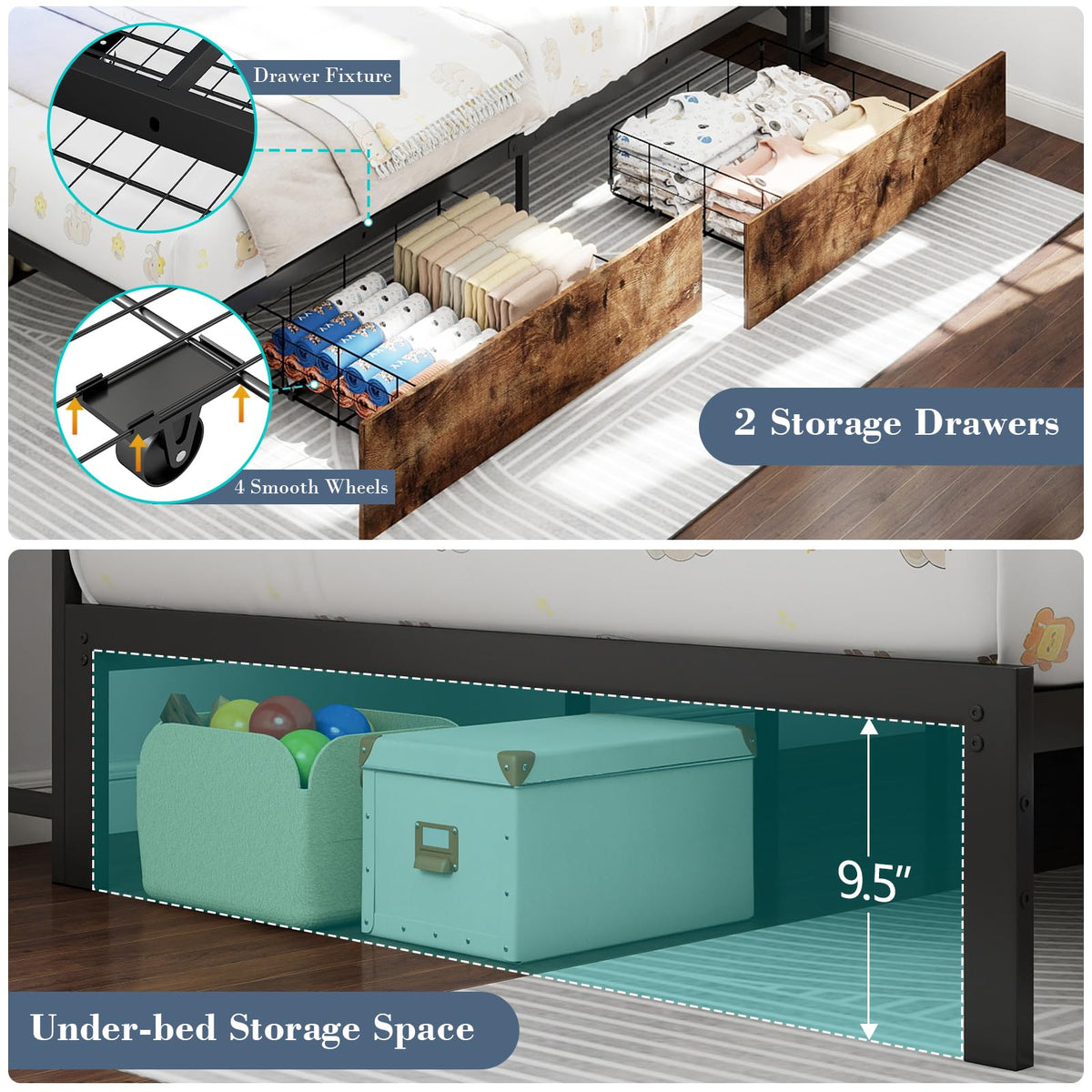 Twin Size Corner Bed Frame with Storage and Headboard O695405