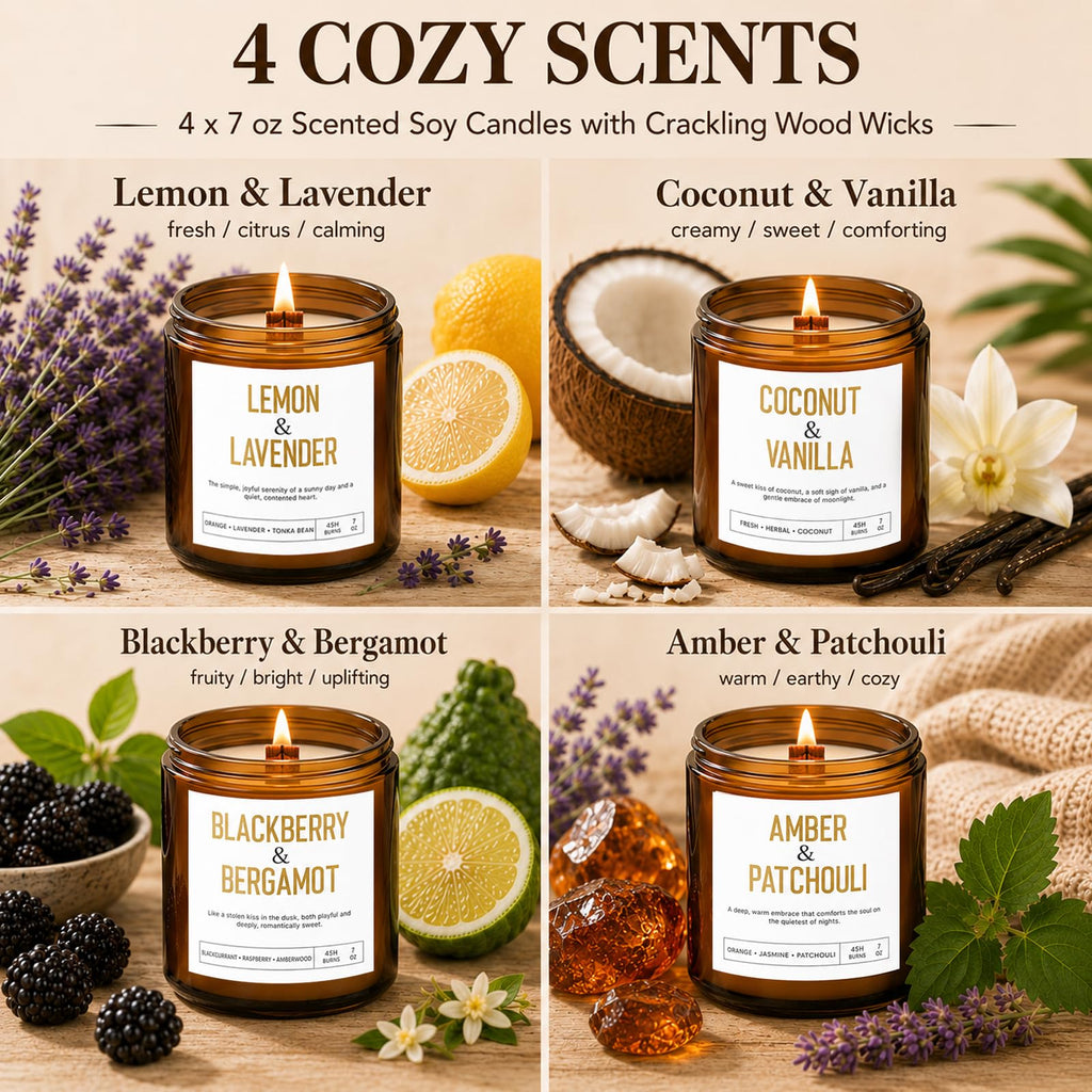4 Pack Scented Candle Set with Wooden Wick W948