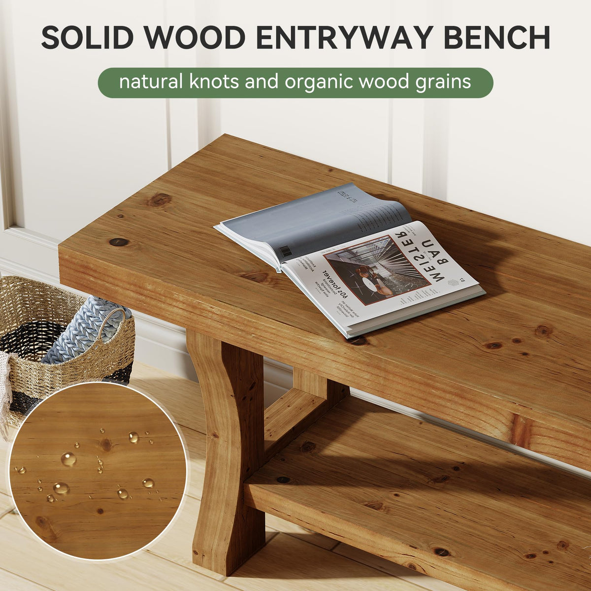 Brown Solid Wood Entryway Bench P93812