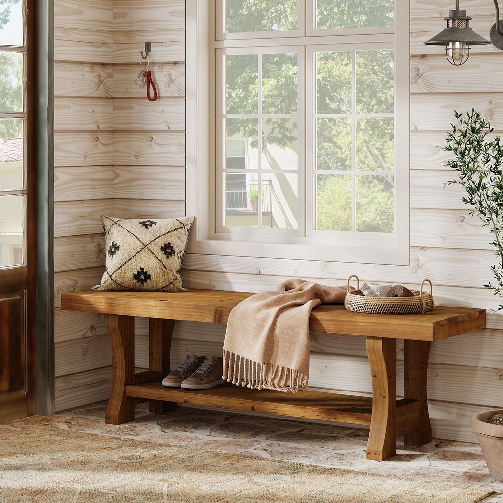 Brown Solid Wood Entryway Bench P93812