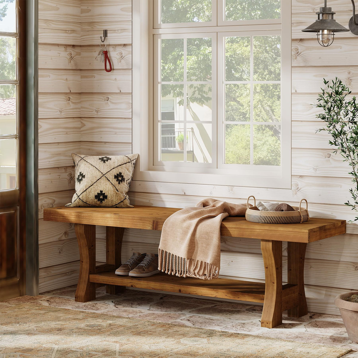 Brown Solid Wood Entryway Bench P93812