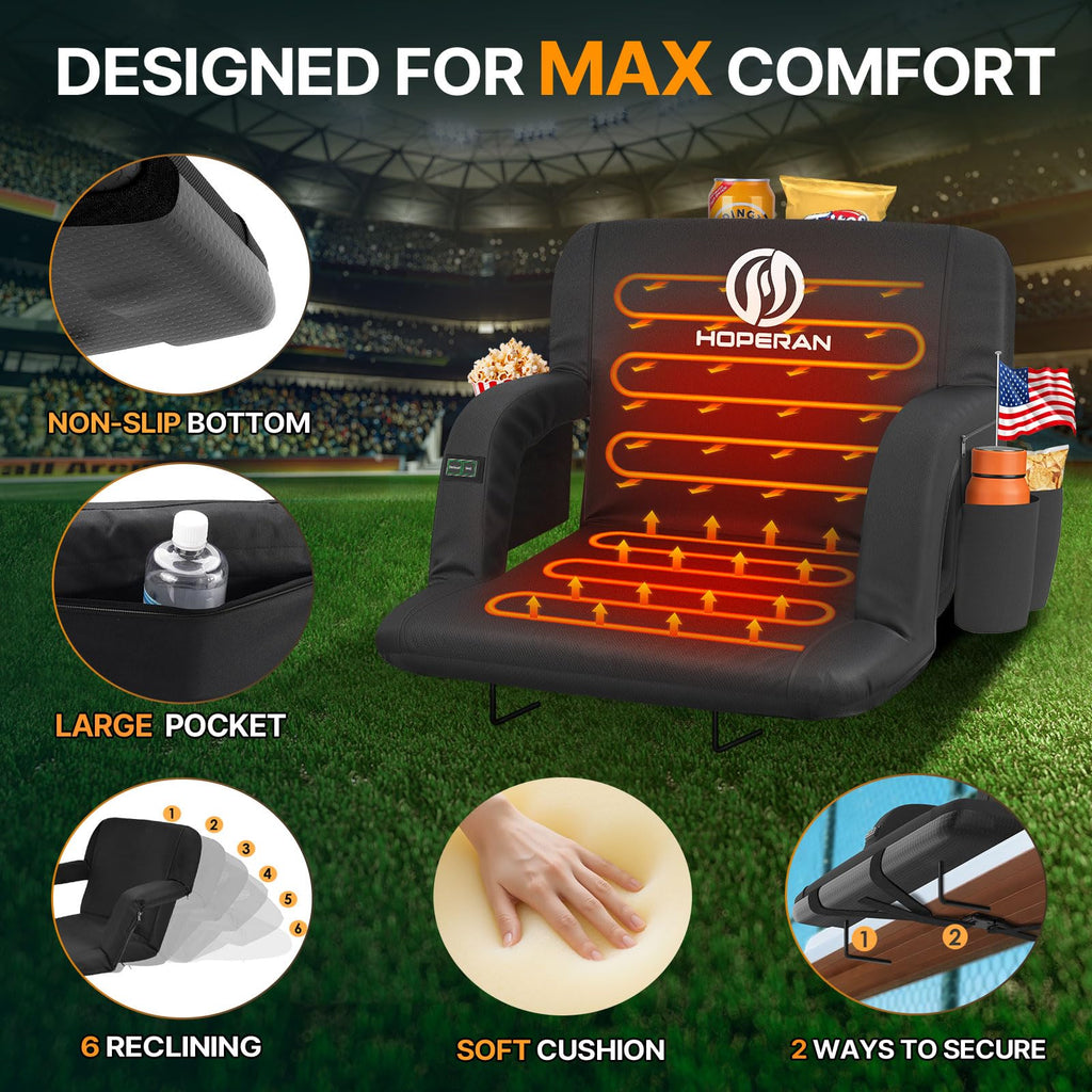 Black Heated Stadium Seats for Bleachers, 2 PCS B704