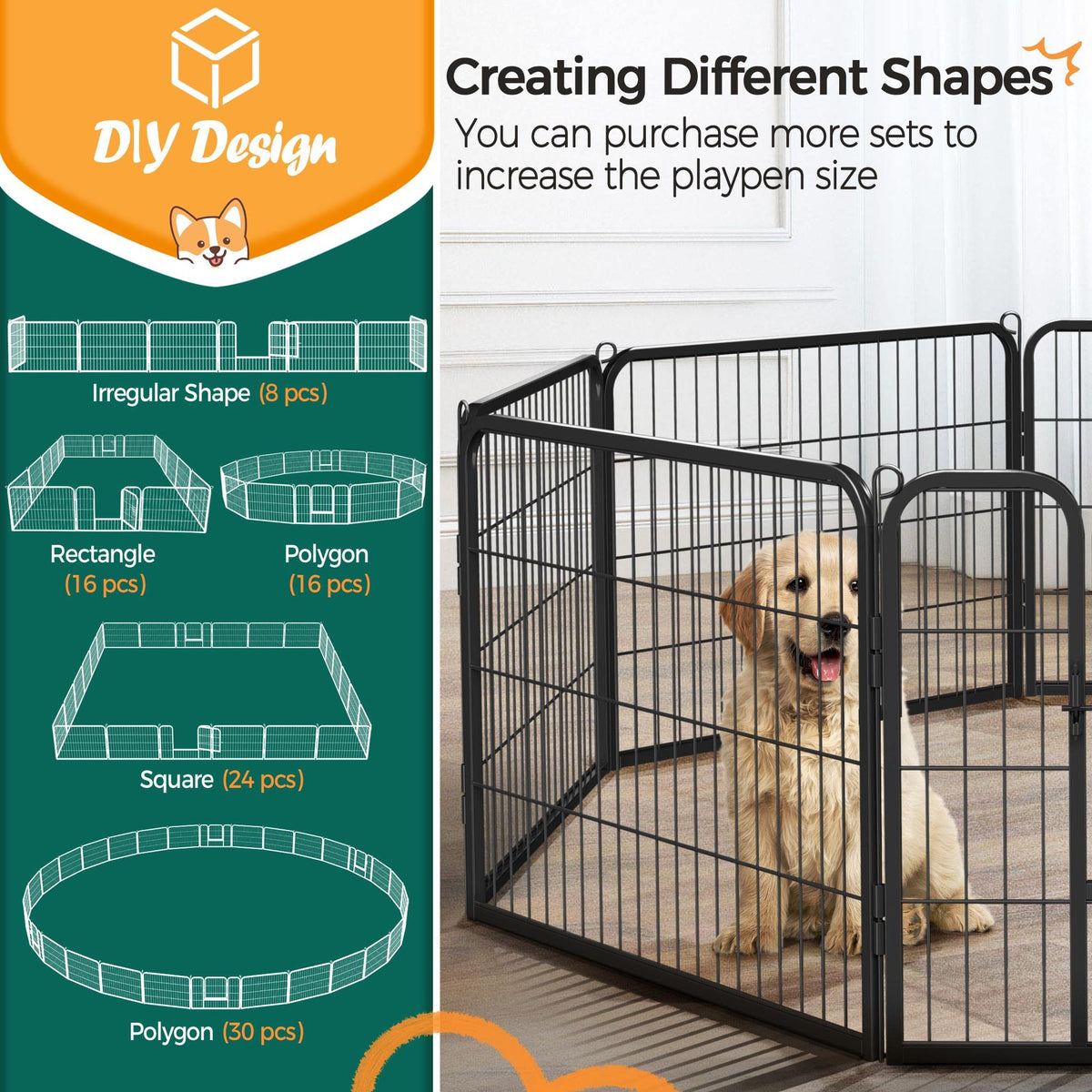 24" H 16-Panel Extra Wide Dog Playpen with Door J57203