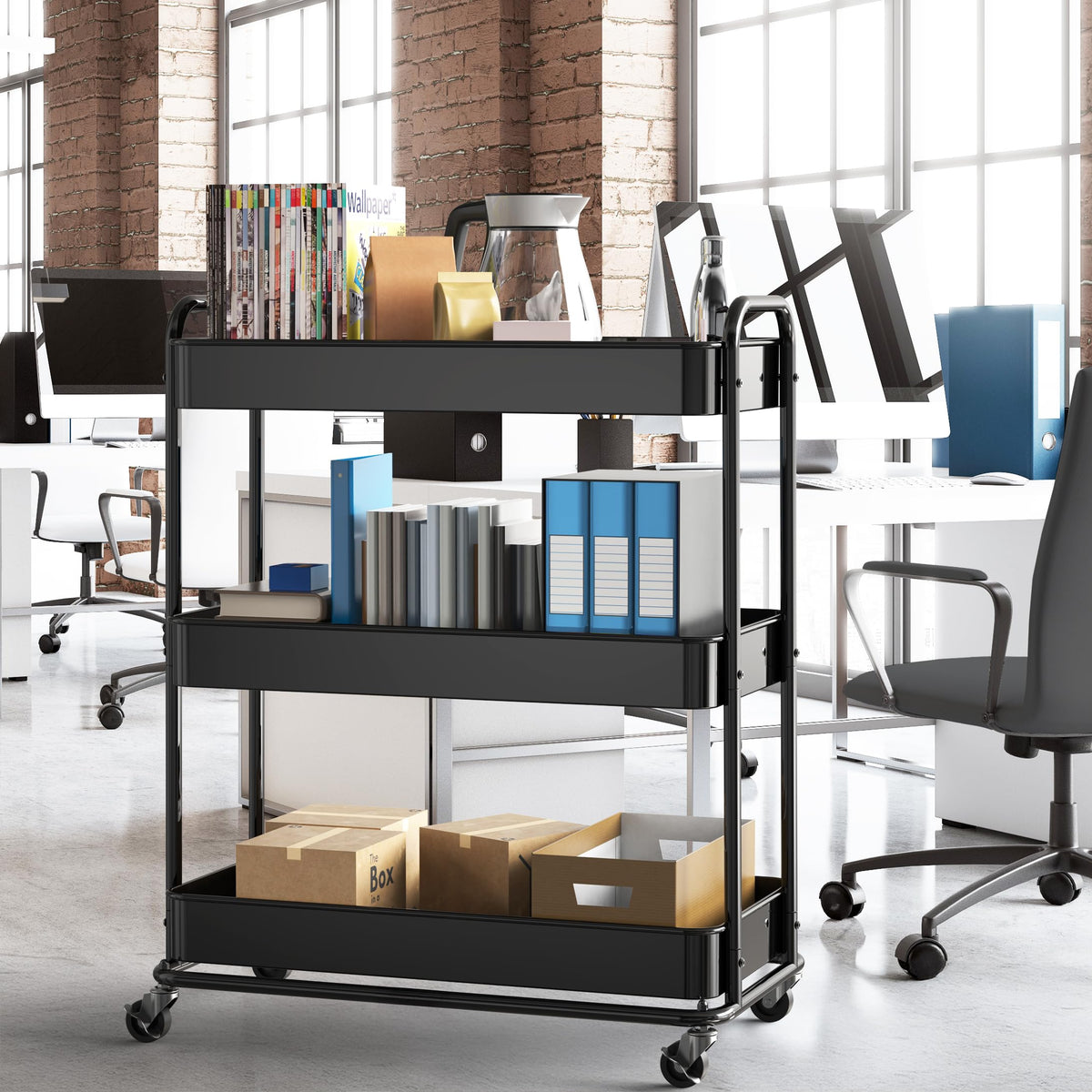 26" 3-Tier Metal Utility Cart, Black G9878