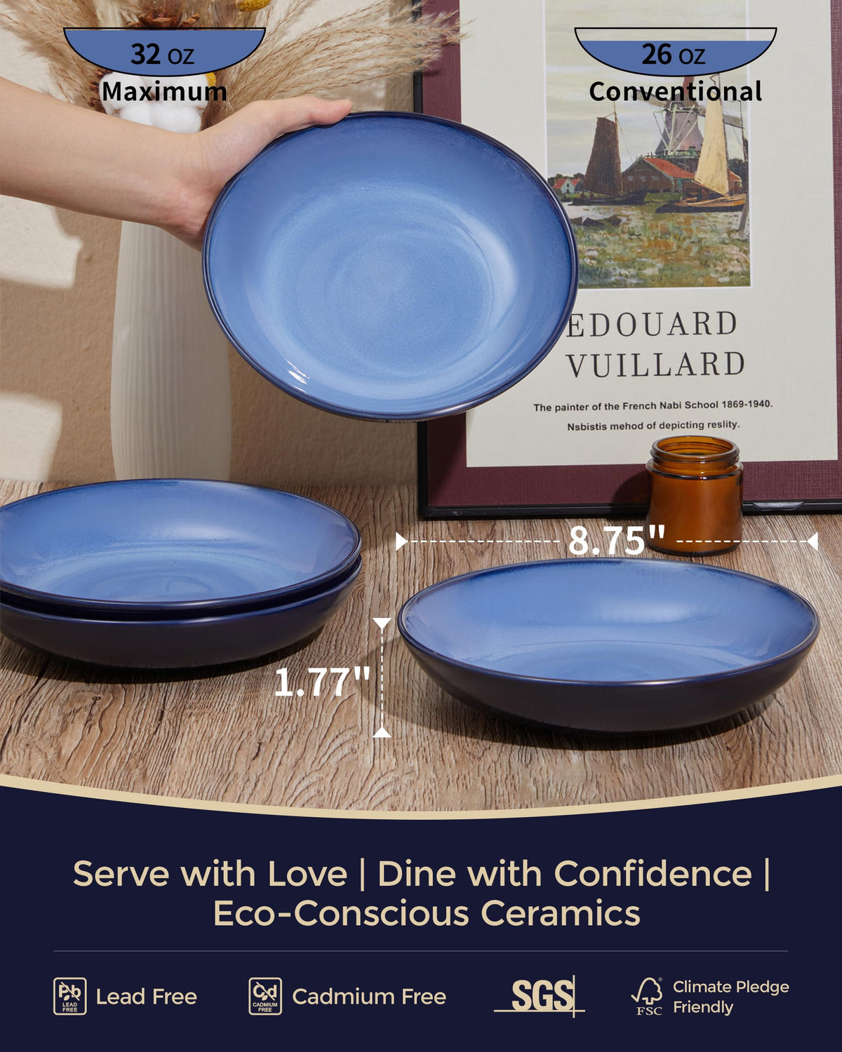 8.75'' Ceramic Pasta Bowls Set of 4 M285