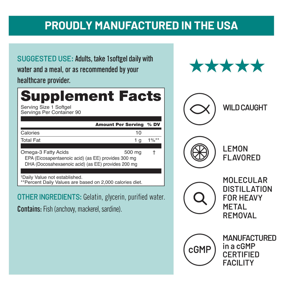 Omega 3 Fish Oil 500 mg EPA & DHA 90 Softgels Q488639