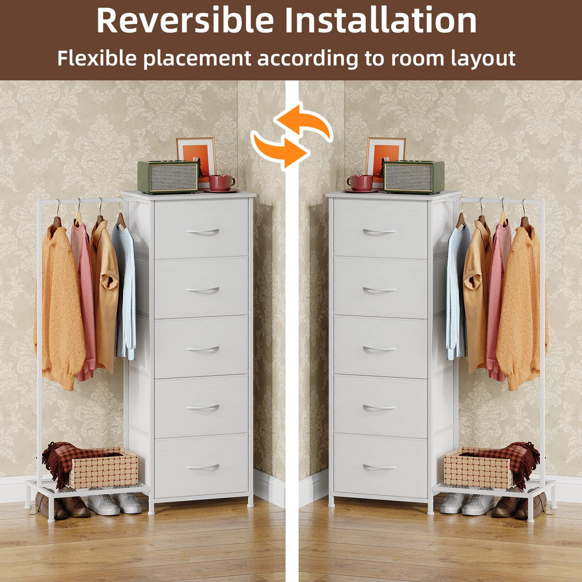 Dresser with Hanging Rack, 5 Drawers I41644